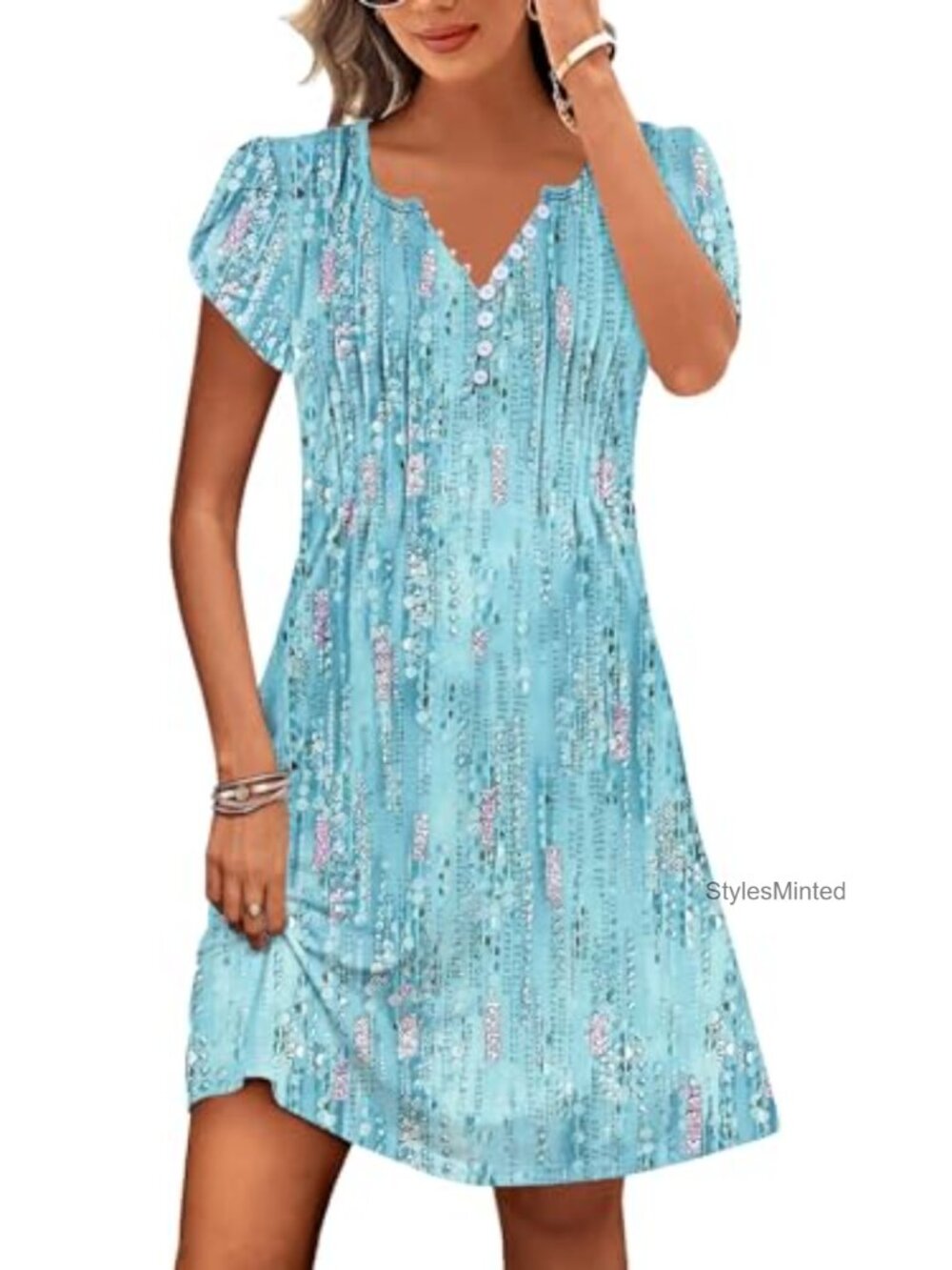 Women's Casual Short Sleeve A-Line Dress with Pockets
